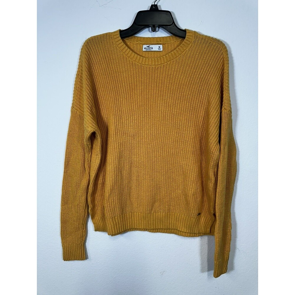 Hollister Sweater Women Med Mustard Yellow Side Slit Chunky Knit Ribbed